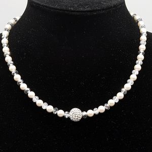 Pearl and Crystal Necklace - Bridal Wedding Formal Classic 18"